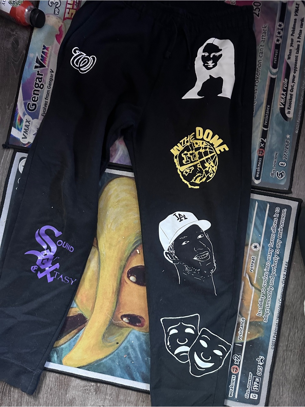 Black Micheal Jackson Inspired Graphic Jogger Pants with Multi-Color Prints - Picture 2 of 4